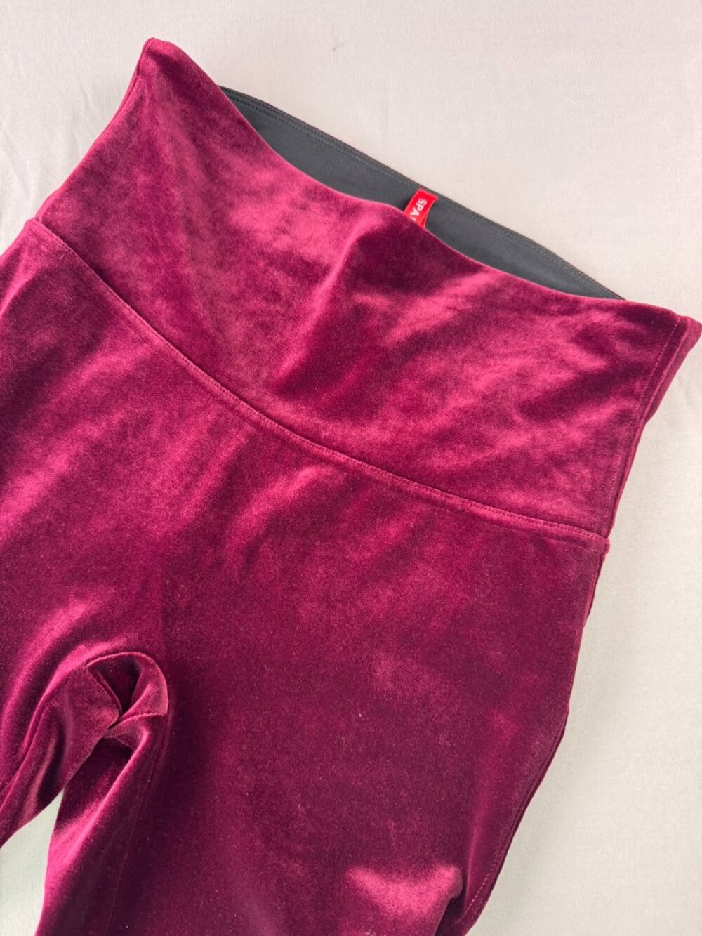 Spanx Leggings Women's Medium Burgundy Velvet High Rise Shaping Tummy Control